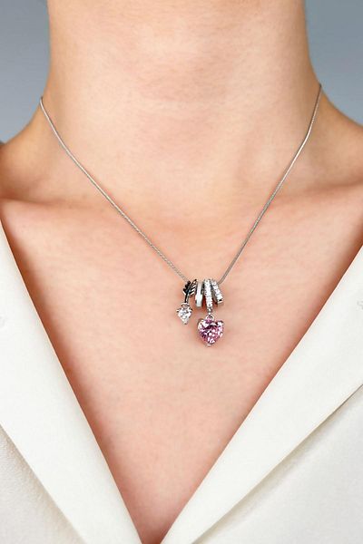 Sose Moda Pink Heart End Charm Steel Necklace - Silver
