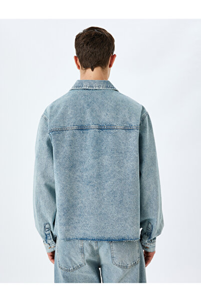 Koton Pamuklu Uzun Kollu Kapaklı Cep Detaylı Oversize Denim Ceket