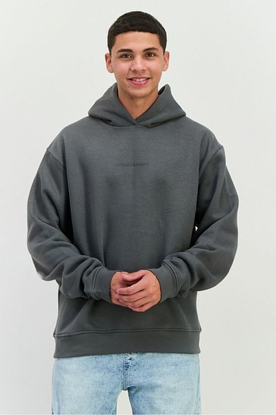 Fudo Men Hooded Long Sleeve Graphic Print Sweatshirt, Grey