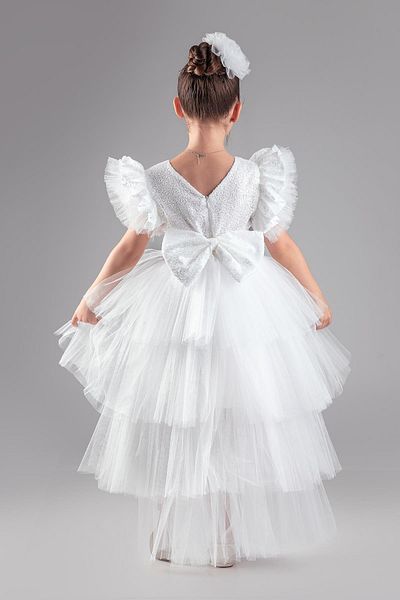 Minik Dolap Βραδινό φόρεμα για κορίτσια Sequin Sequin Tailed - Λευκό