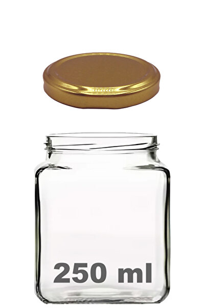 Afracam 250 ml Metal Gold Kapaklı Kare Kavanoz 250 Cc Şeffaf Köşeli Kavanoz 1...