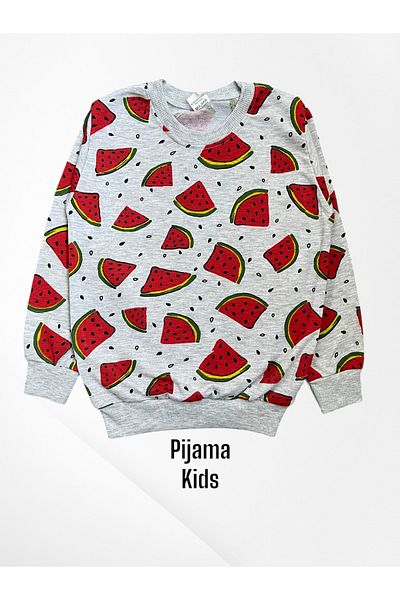 Pijamakids 100% Cotton Gray Watermelon Print Long Sleeve Seasonal Children's Pajamas Set