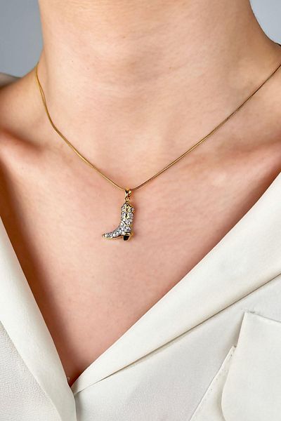 Sose Moda Zircon Stone Cowboy Boots Steel Necklace - Gold