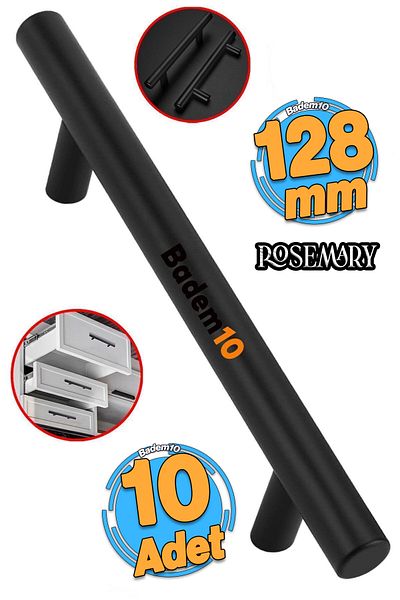 Badem10 10 buc. Mobilier cu rozmarin pentru bucătărie, sertar, dulap, mâner, 128 mm, metal negru