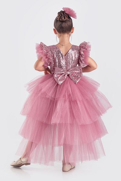 Minik Dolap Βραδινό φόρεμα για κορίτσια Sequin Sequin Tailed - Dusty Rose