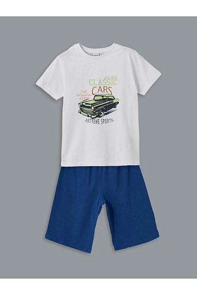 LC Waikiki Lcw Eco White Crew Neck Boy's Pajamas Set with Shorts