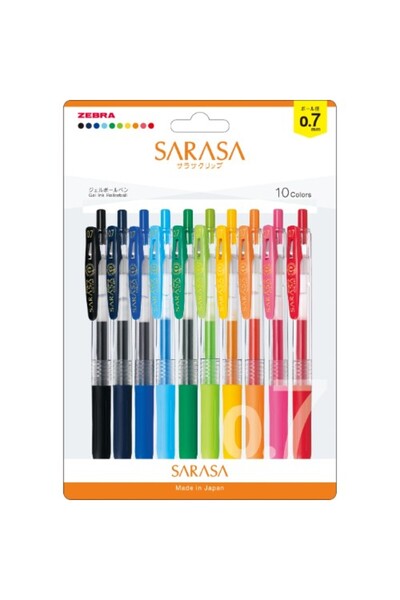 Zebra Sarasa Jel Mürekkep Tükenmez Kalem Seti  Klips 0.7mm JJB15-10C-N 10 Renk