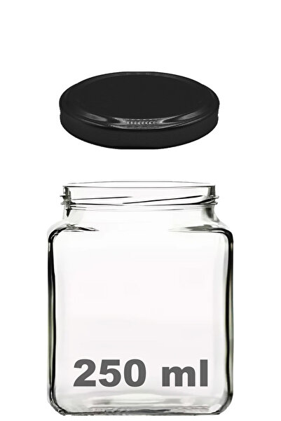 Afracam 250 ml Metal Siyah Kapaklı Kare Kavanoz 250 Cc Şeffaf Köşeli Kavanoz ...