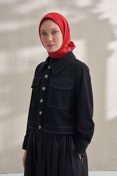 ARMANDA Κόκκινο κασκόλ Crepe Jacquard Q Dezen