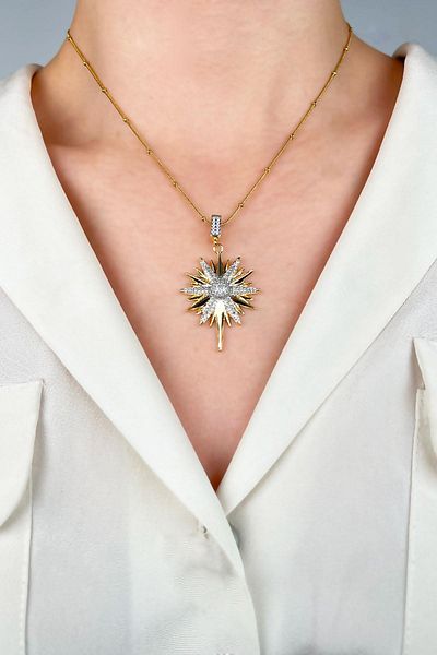 Sose Moda Polar Star Steel Necklace with Zircon Stone - Gold