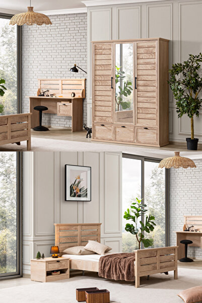 Setay Polo Genç Odası - 3 Kapaklı Dolap, Karyola, Komodin, Çalışma Masası