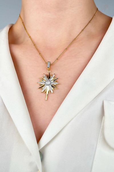 Sose Moda Polar Star Steel Necklace with Zircon Stone - Gold