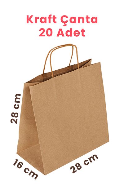 Balkan 20 Pcs Kraft Twist Handle Paper Shopping Bags - Cardboard 28X16X28Cm