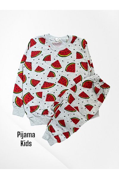 Pijamakids 100% Cotton Gray Watermelon Print Long Sleeve Seasonal Children's Pajamas Set