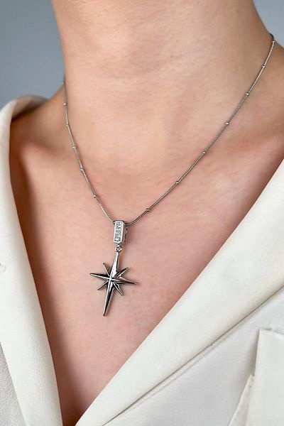 Sose Moda North Way Steel Necklace - Silver