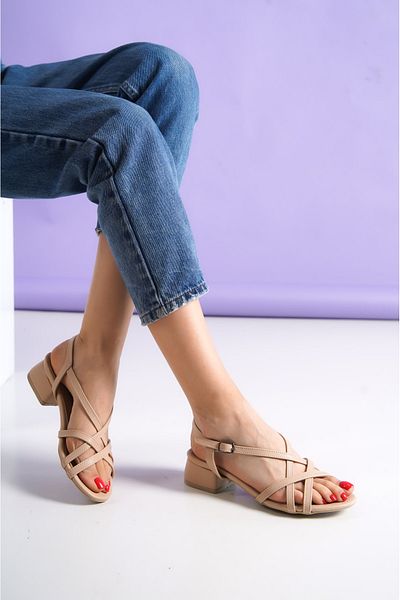 Hvz Women's Cross Skin Leather Daily Heeled Sandals (3.5cm)