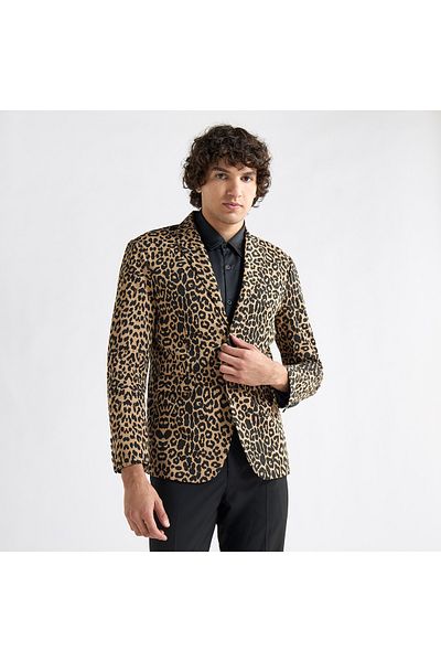 FAV All-Over Animal Print Blazer with Notch Lapel and Long Sleeves