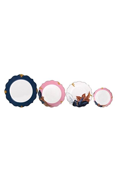 ÇIRPAN EV Lacivert Pembe 6 Kişilik 24 Parça Yemek Takımı