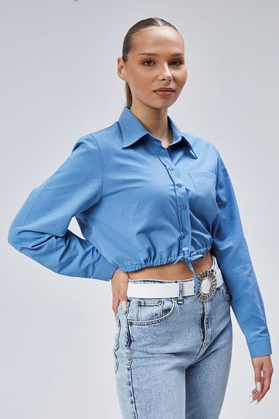 EMMAS CLOTHİNG Cămașă albastră de damă cu un singur buzunar și detaliu din dantelă