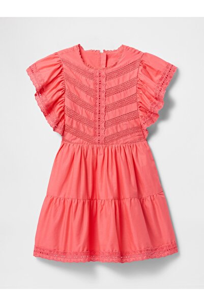 GAP Kız Çocuk Pembe Dantelli Fırfır Detaylı Elbise