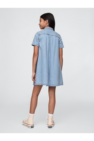 GAP Kız Çocuk Mavi Cepli Denim Elbise