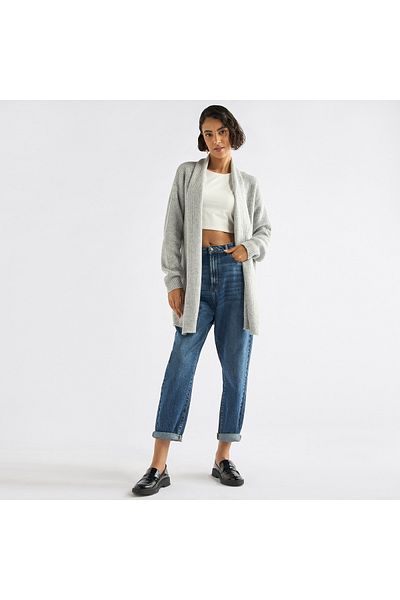 FAV Textured Open Front Cardigan with Long Sleeves