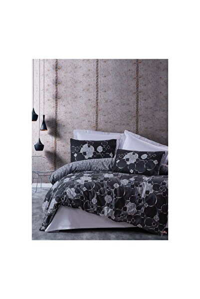 Cotton Box Dark Ranforce Double Duvet Cover Set-Round Gray
