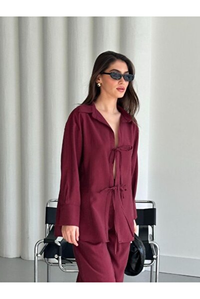 My Blog Koszula Burgundowa z dwoma krawatami - 5275