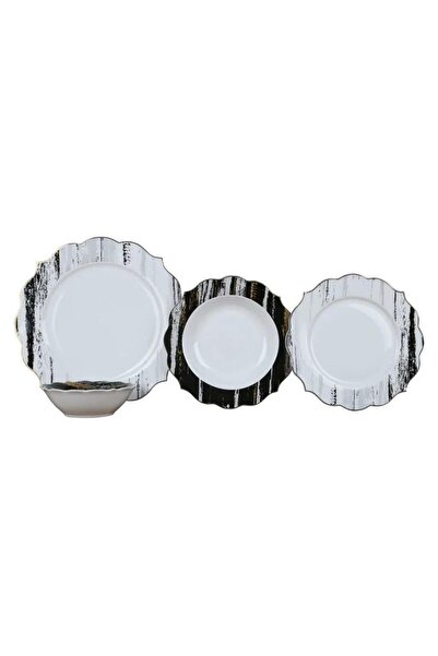 ÇIRPAN EV Arow Siyah Beyaz 6 Kişilik 24 Parça Yemek Takımı