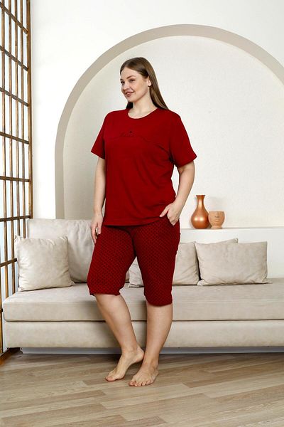 nisaNCa 100% Cotton Large Size Short Sleeve Capri Women's Pajamas Set