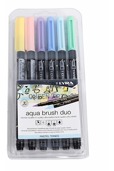 LYRA Aqua Brush Duo Double Sided Brush Tip Pen Set 6 Colors Pastel Tone