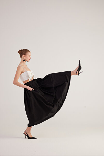HOLLY LOLLY Black Olivia Long Skirt - Lined with Waist Belt and Pockets