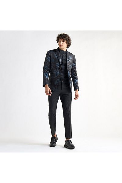 FAV All-Over Print Blazer with Notch Lapel and Long Sleeves