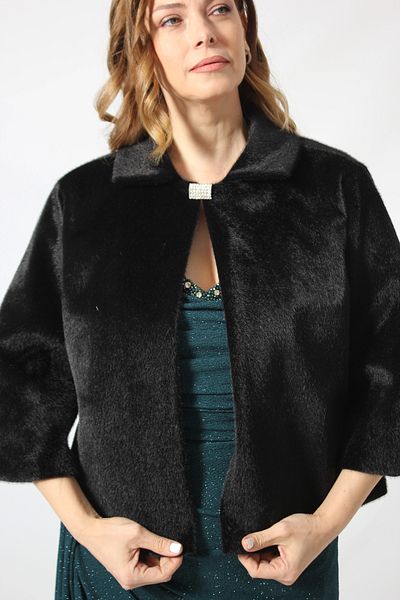 Moda Berray Women's Large Size Black Ethol Fur with 3399 Sunny Feather Collar Broches