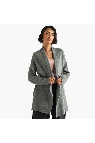FAV Textured Open Front Cardigan with Long Sleeves