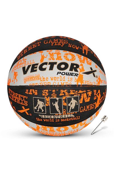 Vector X Power Basketball | Black & Orange | Size 7 | Rubber | Excellent Grip & Durability | Men & Boys