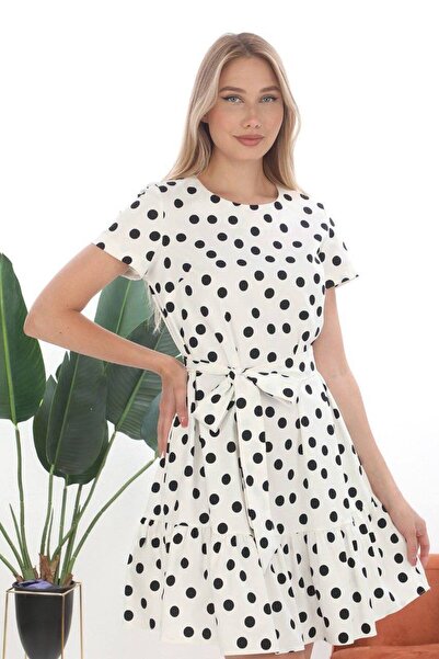 BYBRZ PAMUK KUMAŞ PUANTİYELİ ELBİSE