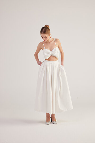 HOLLY LOLLY White Long Olivia Skirt - Belted Waist, Pocket and Lined