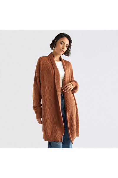 FAV Textured Open Front Cardigan with Long Sleeves