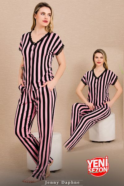 Jenny Daphne Set de pijamale cu mâneci scurte pentru damă, cu model de dungi, sezon nou 12496