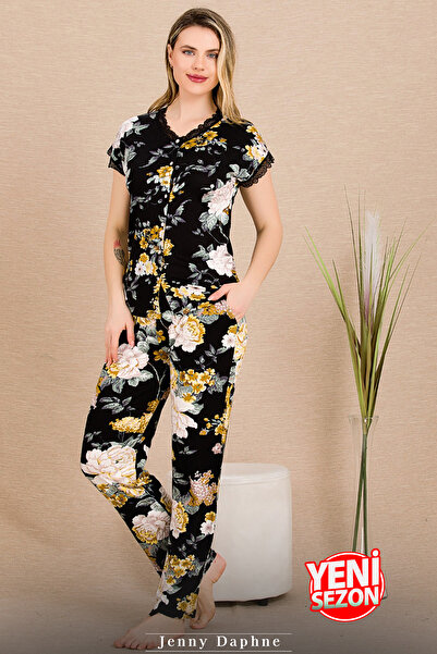 Jenny Daphne New Season Lady Floral Print Pajamas - Button-Down Collar, Short Sleeve, Set 12498