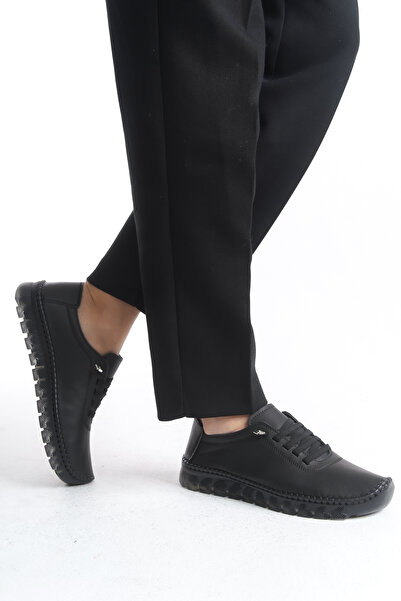 Limeo Genuine Leather Soft Comfortable Flexible Lace-Up Casual Mother Black Classic Women's Shoes