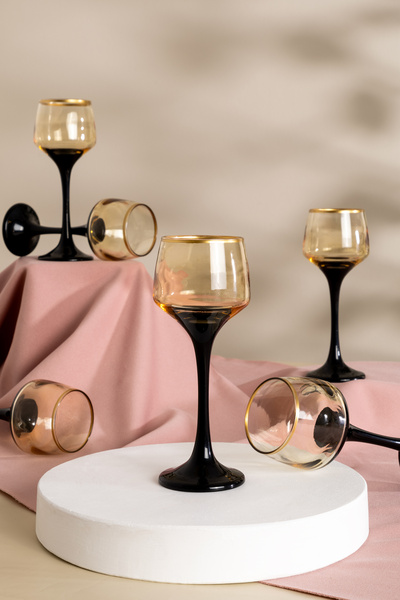 MEST Siyah Lüsterli 6 Kişilik Ayaklı Kahve Yanı Su Bardağı Seti 80 Cc