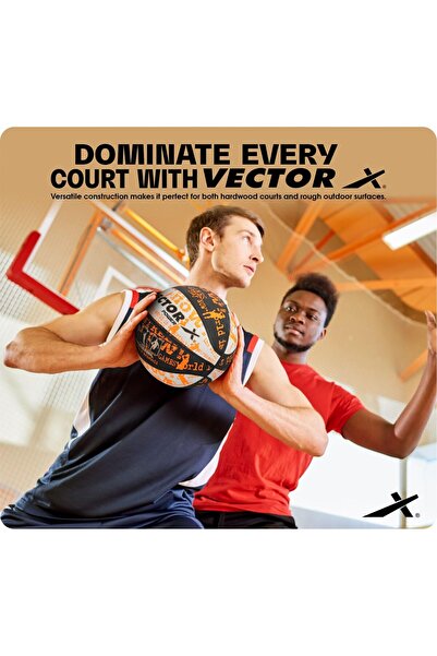 Vector X Power Basketball | Black & Orange | Size 7 | Rubber | Excellent Grip & Durability | Men & Boys