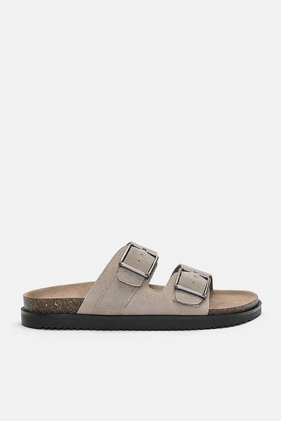 Pull & Bear Flat leather sandals with buckle