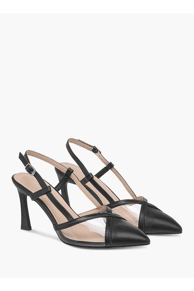 Flora Bella by Shoexpress Flora Bella Pointed Toe Slingback Shoes with Flared Heels and Buckle Closure