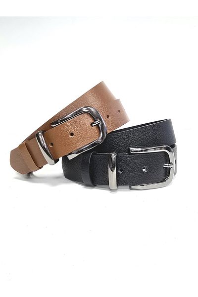 Kemerix 100% Genuine Leather 3.2 cm Black-Tan Set of 2 Belts