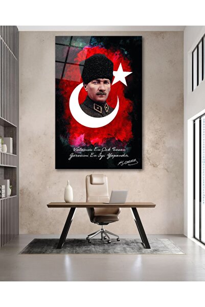 BestSanat Vatanını En Çok Seven Görevini En İyi Yapandır Atatürk Cam Tablo