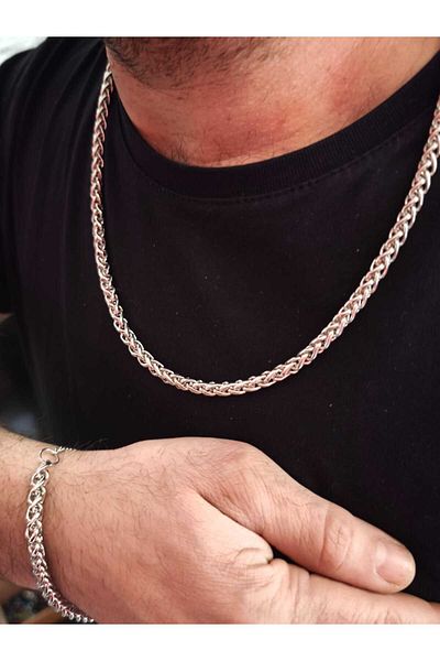 Kusakli Set of 2 Thick King Model Men's Chain Necklace and Bracelet