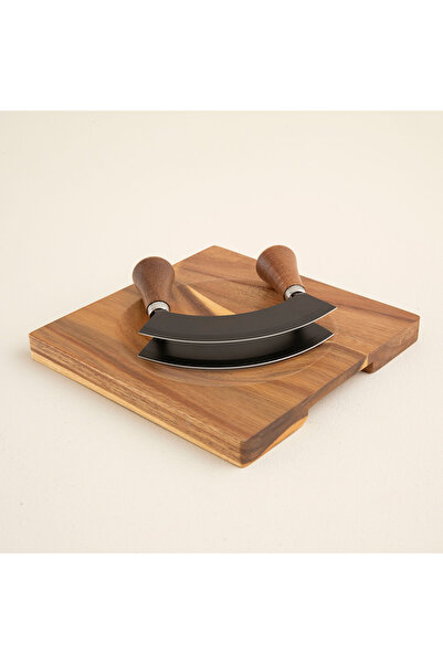 Chakra Agni Acacia Cutting Board with Knife 20x20 cm Natural